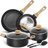 Pots and Pans Set Nonstick, Granite Non Stick Pots and Pan Set 8 Pcs, Non Toxic Pan Sets for Cooking Nonstick Cookware Set