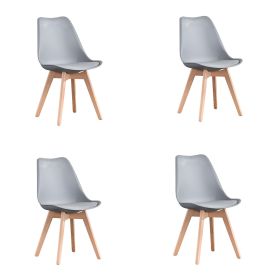 Mid Century Modern Dining Chairs, with Wood Legs, Armless Kitchen Chairs, Shell Lounge Plastic Side Chair with Soft Padded Kitchen, Dining Room (Quantity: 4, Color: GRAY)