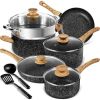 Pots and Pans Set Nonstick, Granite Non Stick Pots and Pan Set 8 Pcs, Non Toxic Pan Sets for Cooking Nonstick Cookware Set